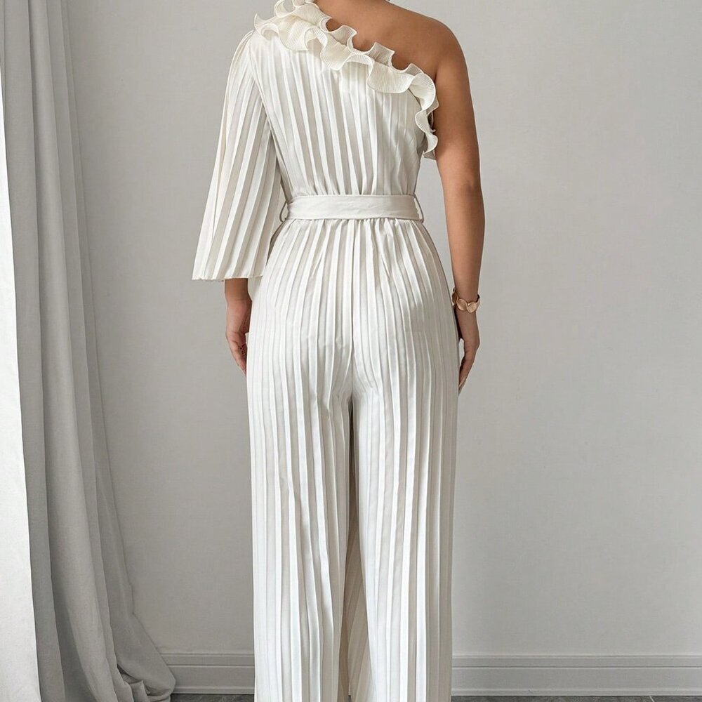 Apricot Party Women's Elegant Solid Color Casual Jumpsuit With Shoulder Straps - Picture 2 of 6